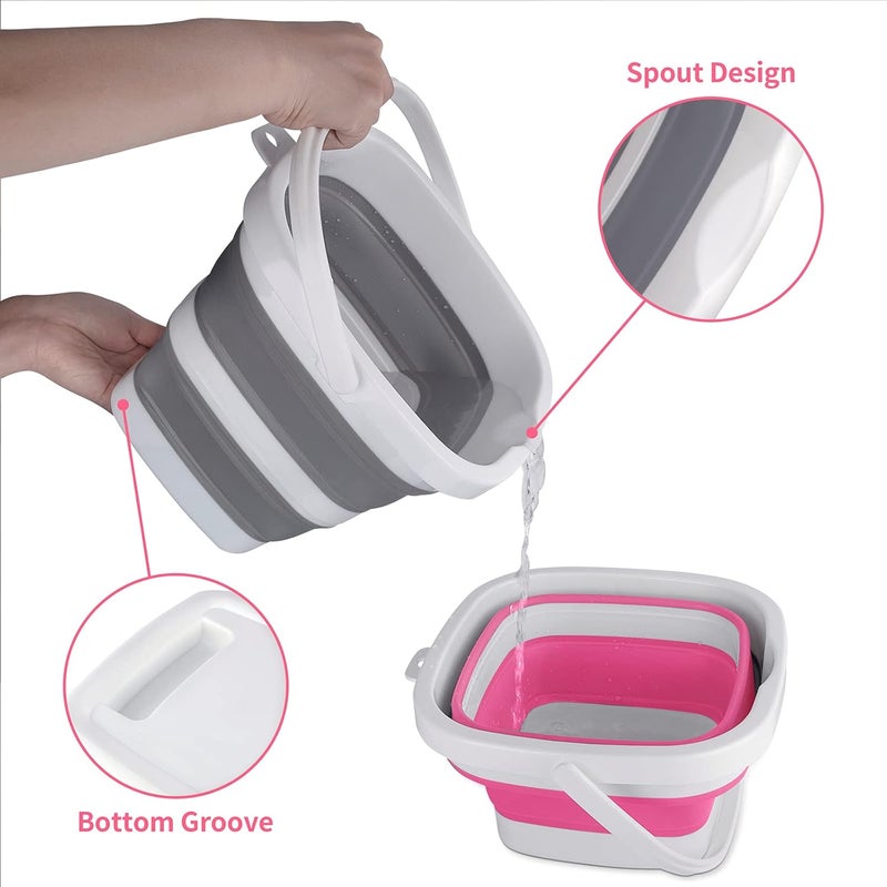 Craftend 2 Pack Collapsible Buckets 5L 1.3Gallon Small Cleaning Bucket for Household Portable Plastic Bucket Outdoor Car Washing Tub Foldable Camping Beach Sand Water Pot Pail Space Saving Square Grey and Pink - Image 4